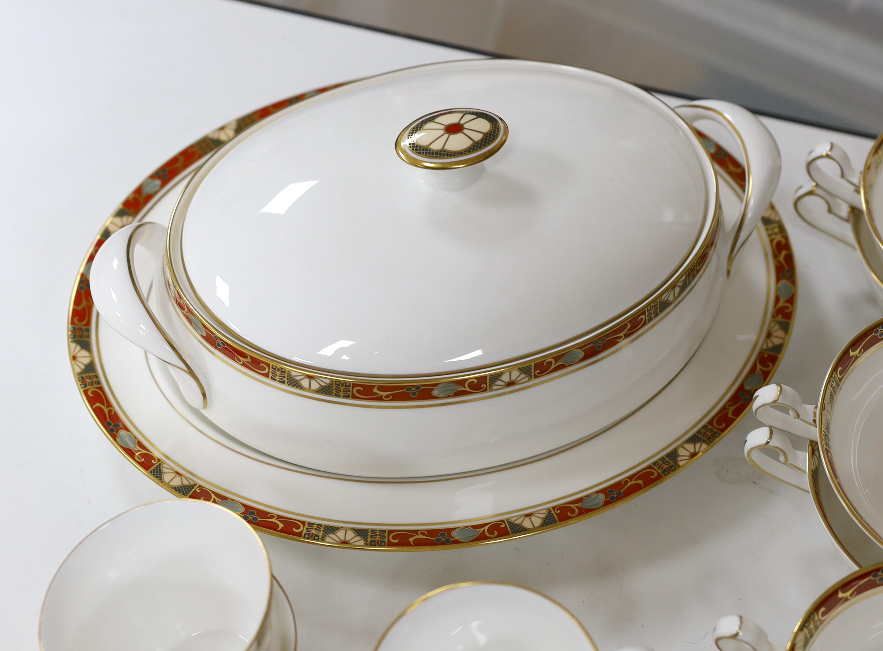 A Royal Crown Derby Cloisonné pattern tea and dinner service for 8 settings